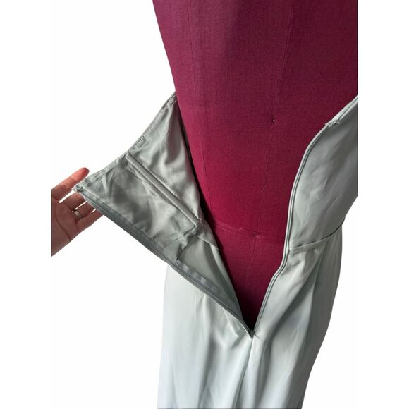 NEW David’s Bridal Chiffon One Shoulder Maxi Dress with Cascade Size 4 Green Dus - Picture 7 of 10